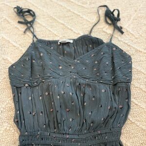 American Eagle Teal Sleeveless Top with Floral Accents